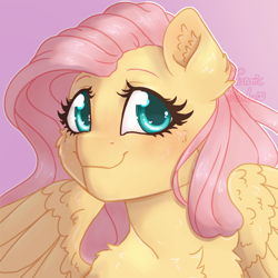Size: 1500x1500 | Tagged: safe, artist:fanaticpanda, imported from derpibooru, fluttershy, pegasus, pony, blushing, cute, female, mare, pink background, shyabetes, simple background, solo