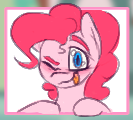 Size: 133x120 | Tagged: safe, pinkie pie, /pnk/, aggie.io, blushing, lowres, solo, tongue out, winking at you
