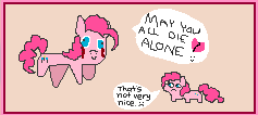 Size: 237x106 | Tagged: safe, pinkie pie, /pnk/, aggie.io, blood, crying, frown, lowres, self ponidox, smiling, speech bubble, tears of blood