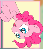 Size: 149x171 | Tagged: safe, artist:algoatall, pinkie pie, earth pony, pony, /pnk/, aggie.io, female, lowres, mare, open mouth, smiling, solo, upside down