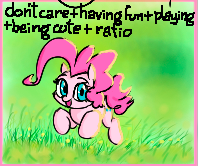 Size: 198x166 | Tagged: safe, pinkie pie, /pnk/, aggie.io, grass, jumping, looking at you, lowres, smiling, solo, text