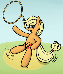 Size: 1280x1493 | Tagged: safe, artist:subleni, imported from ponybooru, applejack, earth pony, lasso, rope, simple background