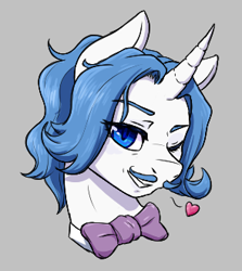 Size: 295x330 | Tagged: safe, fancypants, pony, unicorn, aggie.io, bow, heart, lowres, male, one eye closed, simple background, smiling, stallion, wink, winking at you