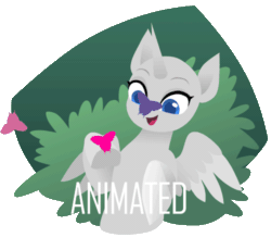 Size: 500x436 | Tagged: safe, artist:rumista, imported from derpibooru, oc, alicorn, butterfly, earth pony, pegasus, pony, unicorn, animated, commission, gif, loop, solo, ych animation, your character here
