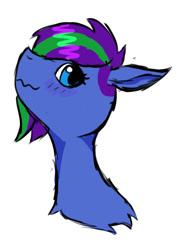 Size: 583x824 | Tagged: safe, artist:lefi32, derpibooru exclusive, imported from derpibooru, oc, oc only, oc:blue pure, pony, blue eyes, blushing, bust, colored sketch, female, implied pegasus, looking at you, mare, simple background, sketch, smiling, smiling at you, solo, white background