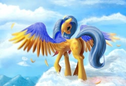 Size: 604x415 | Tagged: safe, artist:tsitra360, edit, imported from derpibooru, fluttershy, oc, pegasus, pony, butt, cloud, feather, nation ponies, plot, ukraine