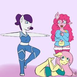 Size: 2048x2048 | Tagged: safe, artist:mintymelody, imported from derpibooru, fluttershy, pinkie pie, rarity, anthro, yoga