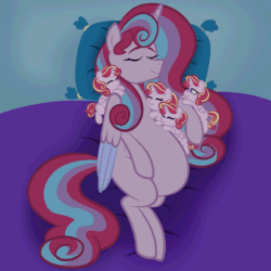 Size: 2048x2048 | Tagged: safe, artist:chelseawest, imported from derpibooru, oc, oc only, oc:mi amore ruby heart, alicorn, pony, alicorn oc, animated, cuddling, cute, eyes closed, female, fetus, gif, glowing, glowing horn, happy, high res, hoof on belly, horn, lying down, magic, magic aura, mother and child, multiple pregnancy, oc x oc, ocbetes, offspring, offspring's offspring, on side, parent:oc:frosted diamond, parent:oc:glimmering shield, parent:oc:mi amore rose heart, parent:oc:mi amore ruby heart, parents:oc x oc, petalverse, pregnant, quadruplets, quads, quints, quintuplets, siblings, sleeping, uterus, wings, x-ray