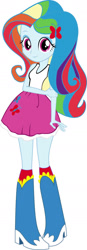 Size: 526x1519 | Tagged: safe, artist:darkoverlords, edit, editor:hannah731, imported from derpibooru, vector edit, fluttershy, rainbow dash, equestria girls, boots, clothes, eqg promo pose set, female, high heel boots, palette swap, pigeon toed, recolor, shirt, shoes, simple background, skirt, socks, solo, vector, white background