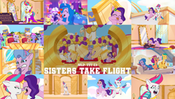Size: 1968x1108 | Tagged: safe, edit, edited screencap, editor:quoterific, imported from derpibooru, screencap, hitch trailblazer, izzy moonbow, pipp petals, queen haven, sunny starscout, zipp storm, earth pony, pegasus, pony, unicorn, spoiler:g5, spoiler:my little pony: tell your tale, spoiler:tyts01e03, boop, cloudpuff, crying, dazzle feather, eyes closed, female, flying, g5, male, mane five (g5), mare, mirror, my little pony: tell your tale, noseboop, open mouth, open smile, sad, sisters take flight, skye silver, smiling, spread wings, stallion, sugarpuff lilac, text, wings