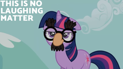 Size: 1920x1080 | Tagged: safe, edit, edited screencap, editor:quoterific, imported from derpibooru, screencap, twilight sparkle, pony, unicorn, it's about time, season 2, female, floppy ears, glasses, groucho mask, mare, solo, text, unicorn twilight