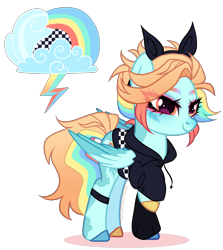 Size: 1148x1288 | Tagged: safe, artist:gihhbloonde, imported from derpibooru, oc, pegasus, pony, clothes, female, hoodie, magical lesbian spawn, mare, offspring, parent:lightning dust, parent:rainbow dash, parents:rainbowdust, simple background, solo, transparent background