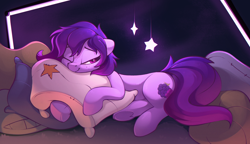 Size: 1490x860 | Tagged: safe, artist:rexyseven, imported from derpibooru, oc, oc only, oc:share dast, earth pony, pony, female, freckles, mare, pillow, solo