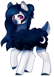 Size: 2117x3000 | Tagged: safe, artist:highrolleryt, imported from derpibooru, oc, oc only, earth pony, pony, coat markings, colored hooves, deer tail, earth pony oc, ethereal mane, eyelashes, female, mare, raised hoof, simple background, socks (coat markings), solo, starry mane, tail, transparent background