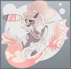 Size: 907x881 | Tagged: safe, artist:elegantlyangsty, imported from derpibooru, oc, oc only, hippocampus, hybrid, merpony, seapony (g4), unicorn, bubble, commission, digital art, dorsal fin, fins, fish tail, flowing tail, jewelry, looking at you, mermaid tail, necklace, one eye closed, pearl necklace, pink mane, seaponified, seashell, signature, simple background, smiling, smiling at you, solo, species swap, tail, underwater, water, wink