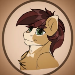 Size: 999x999 | Tagged: safe, artist:arlekinarts, imported from derpibooru, oc, oc only, earth pony, pony, abstract background, bust, chest fluff, earth pony oc, male, smiling, solo, stallion