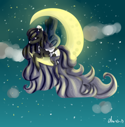 Size: 2700x2749 | Tagged: safe, artist:dillice, imported from derpibooru, oc, oc only, pegasus, pony, crescent moon, female, mare, moon, night, pegasus oc, signature, solo, stars, tangible heavenly object, transparent moon