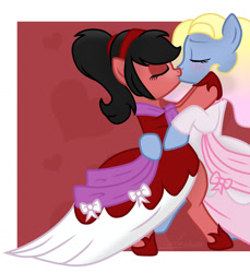 Size: 1280x1398 | Tagged: safe, artist:grapefruit-face, imported from derpibooru, oc, oc only, oc:azure/sapphire, oc:zaria deibele, earth pony, pony, unicorn, clothes, crossdressing, dress, duo, female, femboy, gowns, kiss on the lips, kissing, making out, male, oc x oc, shipping, show accurate, straight