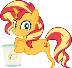 Size: 9313x8755 | Tagged: safe, artist:wissle, imported from derpibooru, sunset shimmer, ghost, ghost pony, pony, undead, unicorn, absurd resolution, bucket, cute, female, floating, food, happy, holding, ice cream, looking at you, mare, messy eating, shimmerbetes, simple background, smiling, smiling at you, solo, transparent background, vanilla, vector