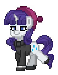 Size: 188x240 | Tagged: safe, imported from derpibooru, rarity, pony, unicorn, pony town, alternate hairstyle, animated, beatnik rarity, beret, clothes, g4, hat, simple background, solo, sweater, transparent background, walking