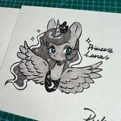 Size: 2048x2048 | Tagged: safe, artist:puzi, imported from derpibooru, princess luna, alicorn, pony, bust, female, mare, solo, traditional art, wings