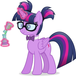 Size: 4100x4137 | Tagged: safe, artist:anime-equestria, imported from derpibooru, sci-twi, twilight sparkle, alicorn, pony, alicornified, alternate hairstyle, bowtie, cute, equestria girls ponified, flask, glasses, horn, levitation, magic, pigtails, ponified, race swap, sci-twiabetes, scitwilicorn, simple background, smiling, telekinesis, transparent background, twiabetes, twilight sparkle (alicorn), vector, wings