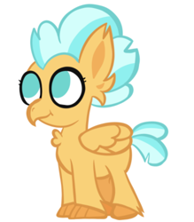 Size: 604x688 | Tagged: safe, artist:alandisc, imported from derpibooru, sunspray, hippogriff, backround hipogriff, chest fluff, ear fluff, feather, female, filly, fledgeling, foal, jaffa cake (hippogriff), simple background, solo, white background