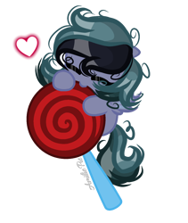 Size: 1184x1400 | Tagged: safe, artist:amiliepie, imported from derpibooru, oc, oc only, oc:scrimmy, bat pony, pony, bat pony oc, bat wings, candy, chibi, eating, eyes closed, folded wings, food, gift art, heart, lollipop, simple background, solo, sucking, transparent background, wings