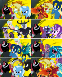 Size: 4096x5120 | Tagged: artist needed, safe, alternate version, edit, edited screencap, imported from derpibooru, screencap, vector edit, adagio dazzle, aria blaze, cozy glow, discord, gaea everfree, grogar, lord tirek, mean twilight sparkle, nightmare rarity, pony of shadows, princess eris, queen chrysalis, sonata dusk, starlight glimmer, storm king, sunset shimmer, trixie, alicorn, centaur, changeling, changeling queen, demon, demon pony, draconequus, pony, sheep, siren, storm creature, taur, unicorn, equestria girls, magic duel, my little pony: the movie, shadow play, the ending of the end, absurd resolution, alicornified, alternate ending, antagonist, bell, collage, cozycorn, evil trixie, female, filly, foal, grogar's bell, legion of doom, male, mare, race swap, ram, s5 starlight, sarimanok, ultimate chrysalis, vector