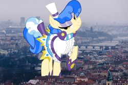 Size: 1600x1067 | Tagged: safe, artist:dashiesparkle, artist:thegiantponyfan, imported from derpibooru, sapphire shores, earth pony, pony, czech republic, female, giant pony, giant sapphire shores, giant/macro earth pony, giantess, highrise ponies, irl, looking at you, macro, mega giant, photo, ponies in real life, prague, raised hoof, smiling