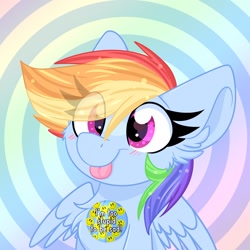 Size: 1450x1450 | Tagged: safe, artist:lbrcloud, imported from derpibooru, rainbow dash, pegasus, pony, abstract background, bust, portrait, solo, tongue out, trolling