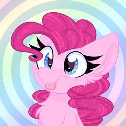 Size: 1450x1450 | Tagged: safe, artist:lbrcloud, imported from derpibooru, pinkie pie, earth pony, pony, abstract background, bust, portrait, solo, tongue out