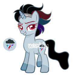 Size: 400x413 | Tagged: safe, artist:wiinklu, imported from derpibooru, oc, oc only, pony, unicorn, base used, female, grin, headband, horn, mare, offspring, parent:king sombra, parent:rainbow dash, parents:sombradash, red eyes, simple background, smiling, transparent background, unicorn oc, watermark