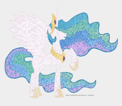 Size: 750x652 | Tagged: safe, artist:rlynn-art, imported from derpibooru, princess celestia, alicorn, pony, crown, female, full body, hoof shoes, hooves, horn, jewelry, mare, open mouth, open smile, palindrome get, peytral, raised hoof, regalia, simple background, smiling, solo, spread wings, standing, tiara, white background, wings