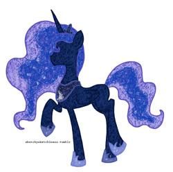 Size: 845x837 | Tagged: safe, artist:rlynn-art, imported from derpibooru, princess luna, alicorn, pony, concave belly, crown, ethereal mane, ethereal tail, female, folded wings, hoof shoes, jewelry, mare, peytral, princess shoes, regalia, simple background, slim, solo, starry mane, starry tail, tail, thin, white background, wings