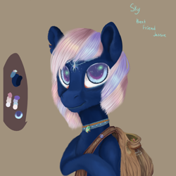 Size: 1470x1470 | Tagged: safe, artist:77jessieponygames77, imported from derpibooru, oc, oc only, earth pony, pony, brown background, bust, choker, earth pony oc, female, mare, simple background, solo