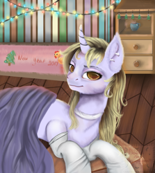 Size: 1311x1467 | Tagged: safe, artist:77jessieponygames77, imported from derpibooru, oc, oc only, pony, unicorn, choker, clothes, ear piercing, earring, female, jewelry, mare, outdoors, piercing, smiling, socks, solo, string lights