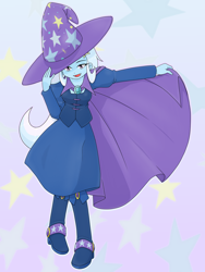 Size: 1668x2224 | Tagged: safe, artist:batipin, imported from derpibooru, trixie, equestria girls, boots, cape, clothes, female, hairpin, hat, shoes, solo, trixie's cape, trixie's hat