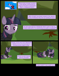 Size: 1042x1358 | Tagged: safe, artist:dendoctor, imported from derpibooru, mean twilight sparkle, twilight sparkle, alicorn, pony, comic:clone.., alternate universe, clone, clothes, comic, female, injured, pointy ponies, twilight sparkle (alicorn)