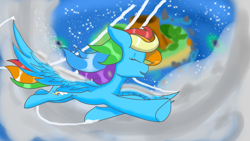 Size: 8000x4500 | Tagged: safe, artist:galaxymike, imported from derpibooru, rainbow dash, pegasus, pony, flying, island, ocean, sky, solo, water