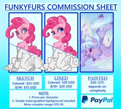 Size: 1500x1350 | Tagged: safe, artist:funky_furs, imported from derpibooru, cloudchaser, pinkie pie, earth pony, pegasus, pony, advertisement, commission info