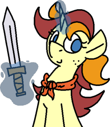 Size: 1152x1336 | Tagged: safe, artist:skookz, imported from derpibooru, oc, oc only, oc:juniper stone, pony, unicorn, bandana, dithering, female, freckles, magic, mare, simple background, solo, sword, telekinesis, transparent background, weapon