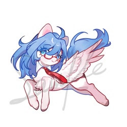 Size: 2000x2000 | Tagged: safe, artist:puzi, imported from derpibooru, oc, oc only, pegasus, pony, chest fluff, commission, female, glasses, mare, necktie, obtrusive watermark, sample, simple background, solo, watermark, white background, wings