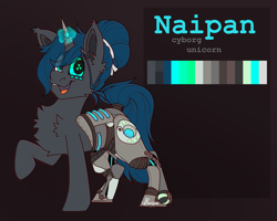 Size: 2500x2000 | Tagged: safe, artist:lionbun, imported from derpibooru, oc, oc only, oc:naipan, cyborg, pony, unicorn, commission, hemicorporectomy, reference sheet, roboticization, solo