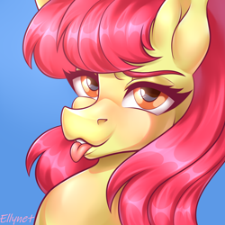 Size: 2000x2000 | Tagged: safe, artist:ellynet, imported from derpibooru, apple bloom, earth pony, pony, bust, portrait, solo, tongue out
