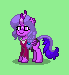Size: 69x75 | Tagged: safe, artist:dematrix, imported from derpibooru, oc, oc:mak dukun, kirin, pegasus, pony, pony town, clothes, female, green background, mare, pixel art, ripping clothes, saddle, simple background, solo, tack