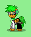 Size: 62x73 | Tagged: safe, artist:dematrix, imported from derpibooru, pegasus, pony, pony town, bijuu mike, clothes, glasses, green background, headphones, male, pixel art, ponified, simple background, solo, stallion, sword, weapon, youtuber