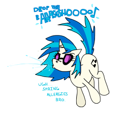 Size: 3629x3322 | Tagged: safe, artist:anyponedrawn, imported from derpibooru, dj pon-3, vinyl scratch, pony, unicorn, allergies, drop the bass, female, fetish, floating, glasses, mare, nostril flare, nostrils, simple background, sneeze cloud, sneezing, sneezing fetish, snot, solo, spray, transparent background