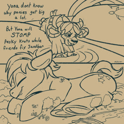 Size: 1500x1500 | Tagged: safe, artist:tsitra360, imported from derpibooru, gallus, ocellus, sandbar, silverstream, smolder, yona, changeling, dragon, griffon, yak, macro, massage, monochrome, student six