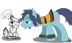 Size: 1000x600 | Tagged: safe, artist:hintomikto, imported from derpibooru, oc, oc only, earth pony, pony, wolf, clothes, duo, earth pony oc, male, simple background, stallion, talking, transparent background